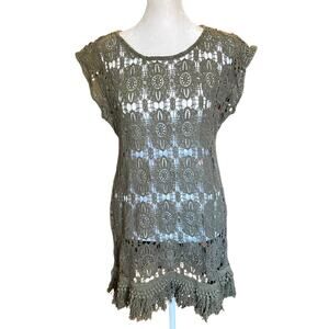 Eberjey green cotton crochet coverup dress M/L Beach resort